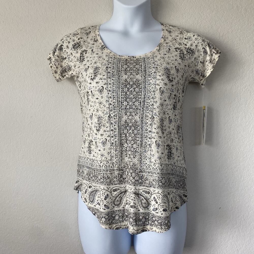 Womens Lucky Brand Scoop Neck Tee S Paisley Print Boho Casual Hippie Lightweight